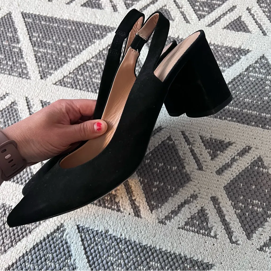 Lewit Black Suede Adriana Slingback Leather‎ Pump Size 9 - Image 3