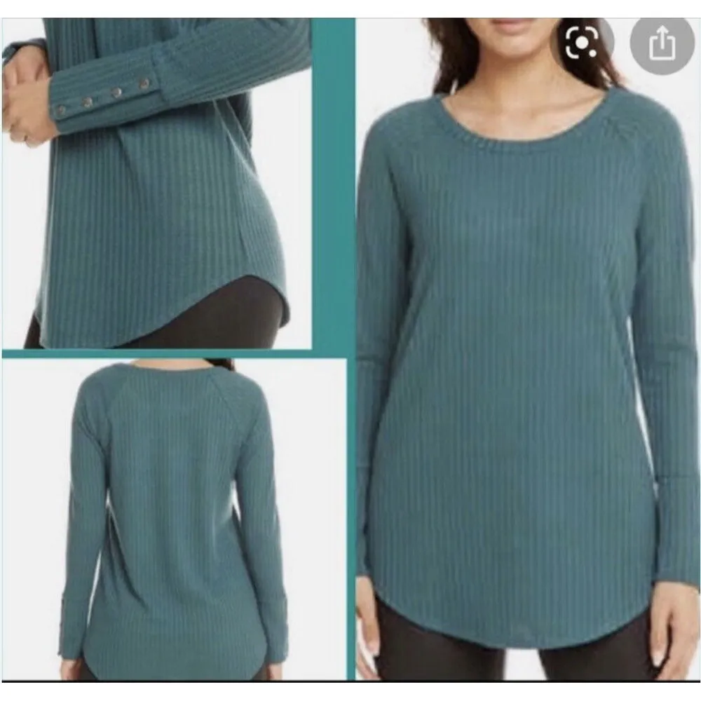 Chaser Waffle Knit Tunic Thermal Top Womens Size XXL Long Sleeve Teal Blue - Image 10