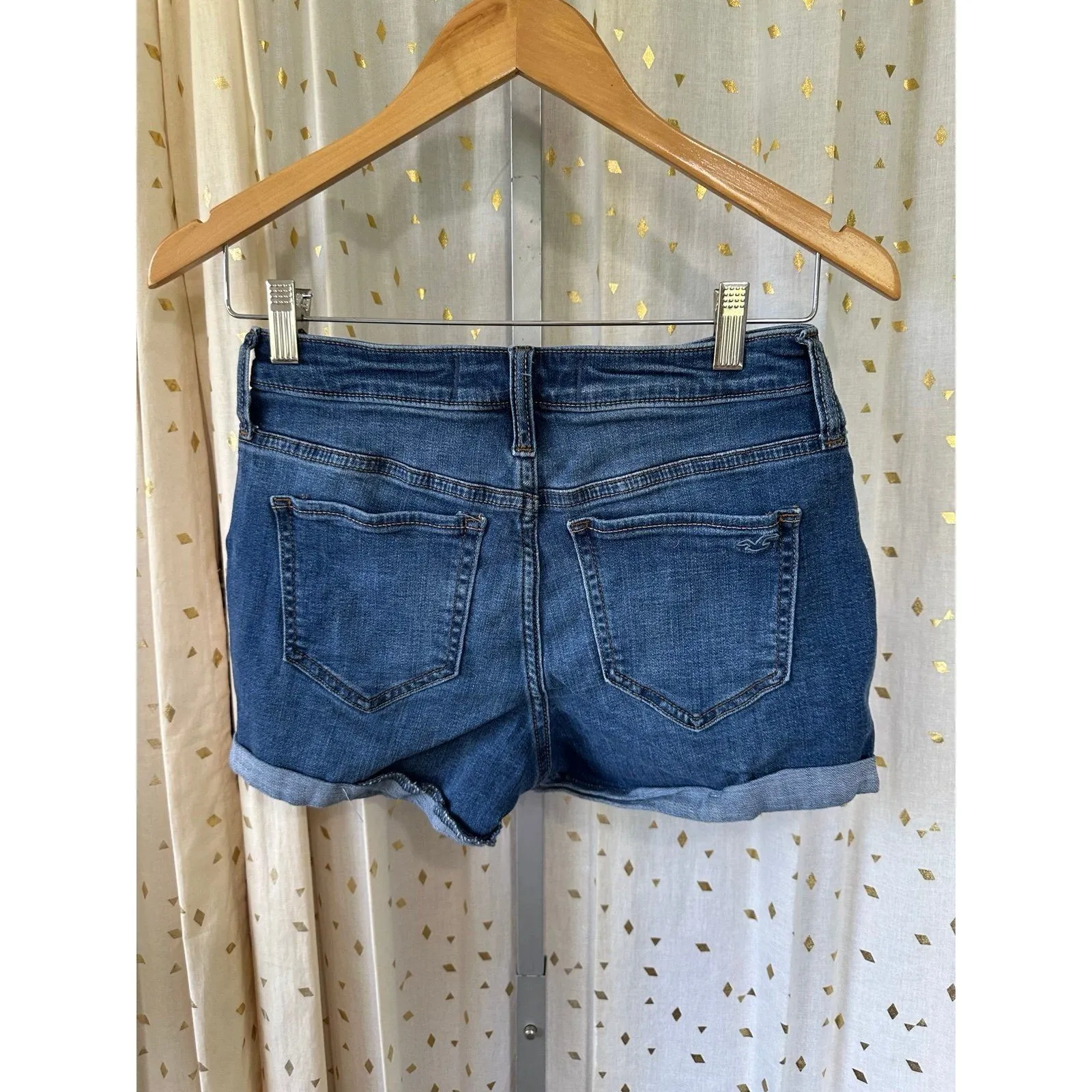 Hollister Curvy High Rise Button Fly Stretch Folded Hem Denim Jeans Shorts 27 - Image 3