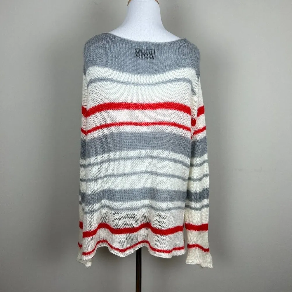 Wooden Ships Sweater Women M L Striped Long Sleeve Knit V-Neck Mohair Wool Blend - Image 4