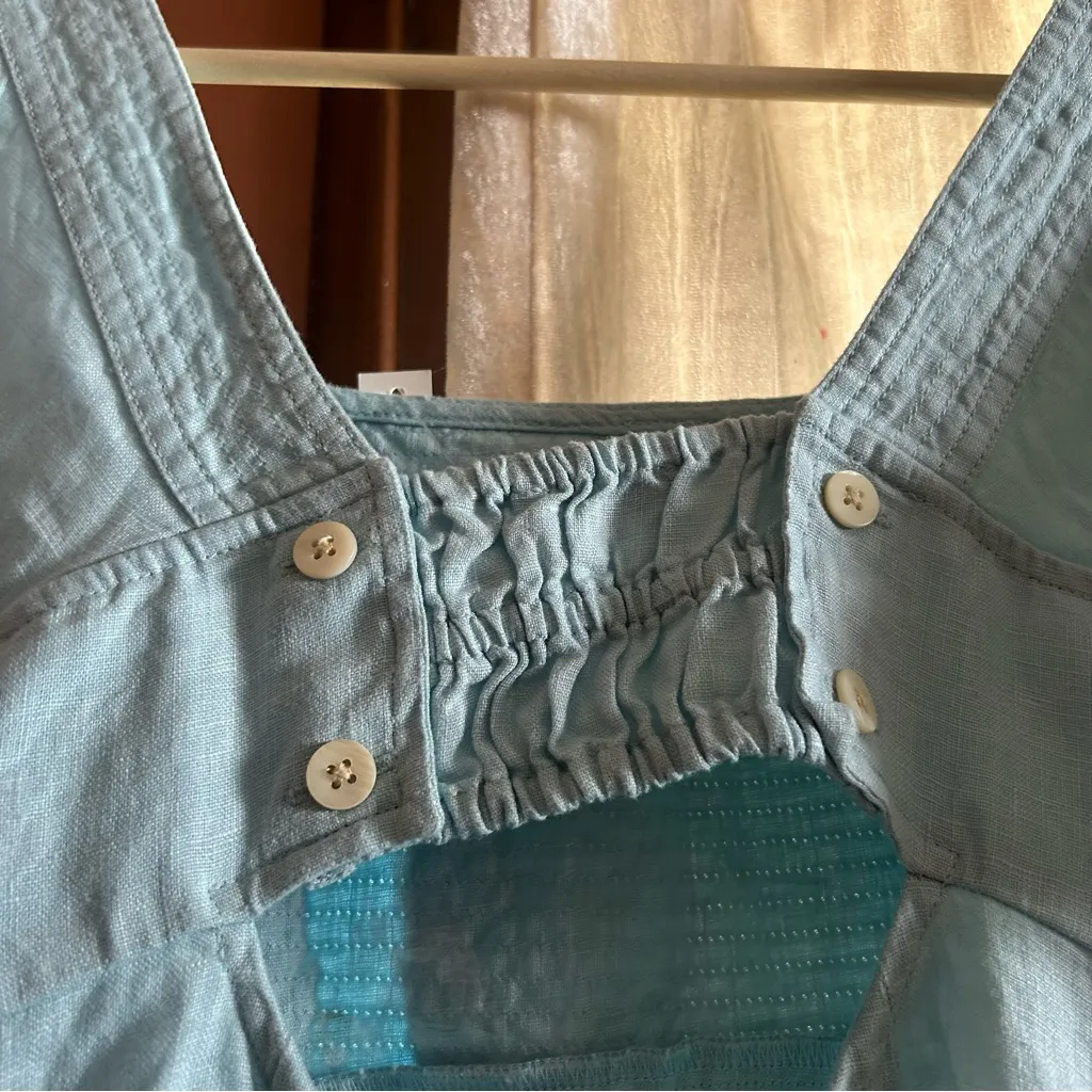 Madewell Square-Neck Mini Dress 100% Linen Coastal Grandma Short‎ Blue NWT Sz 00 - Image 7