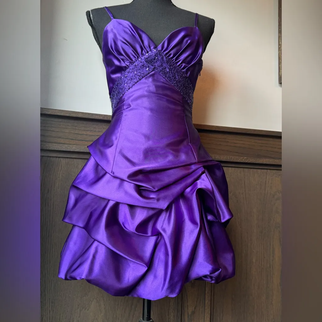 Gunne Sax Jessica McClintock  Purple Satin Y2K Mini Dress - Image 5