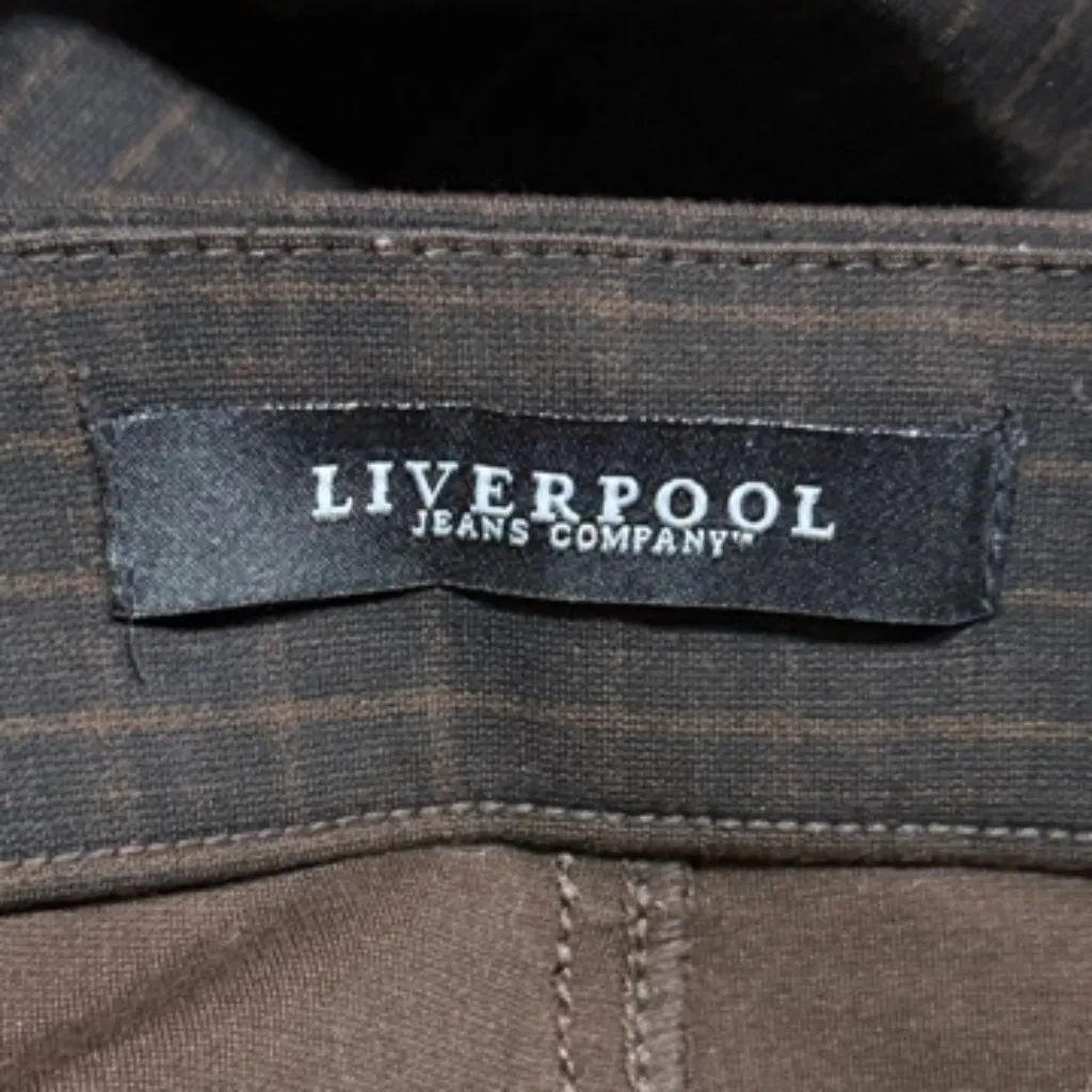 Liverpool Pull On Dark Chocolate Plaid Legging Ankle Pants Women's 14 - Image 3