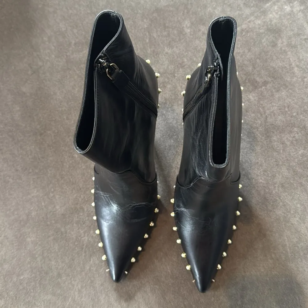 Stuart Weitzman Faux Pearl Studded Calf Leather Black Ankle Boots Zip 7.5B *READ - Image 3