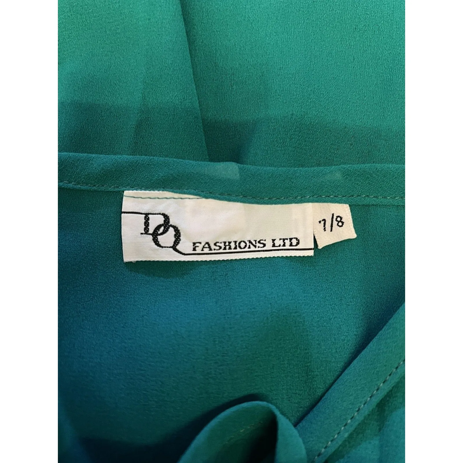 Vintage PQ Fashions LTD Dress Womens 7/8 Teal Ruffle Maxi Chiffon Formal 80s Blue - Image 9