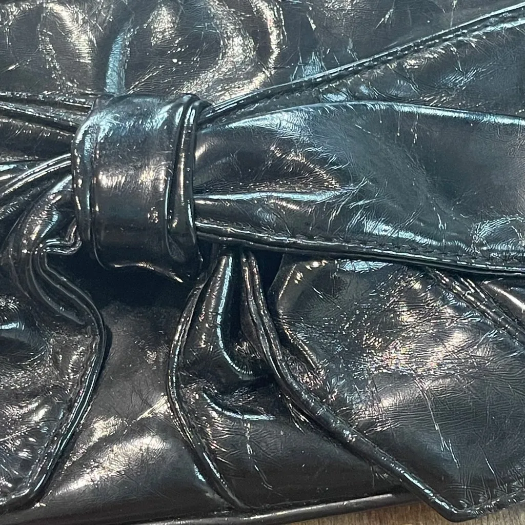 LULU Black Clutch Women's Small Purse‎ Wristlet Vegan Leather Bow Accent Formal - Image 5