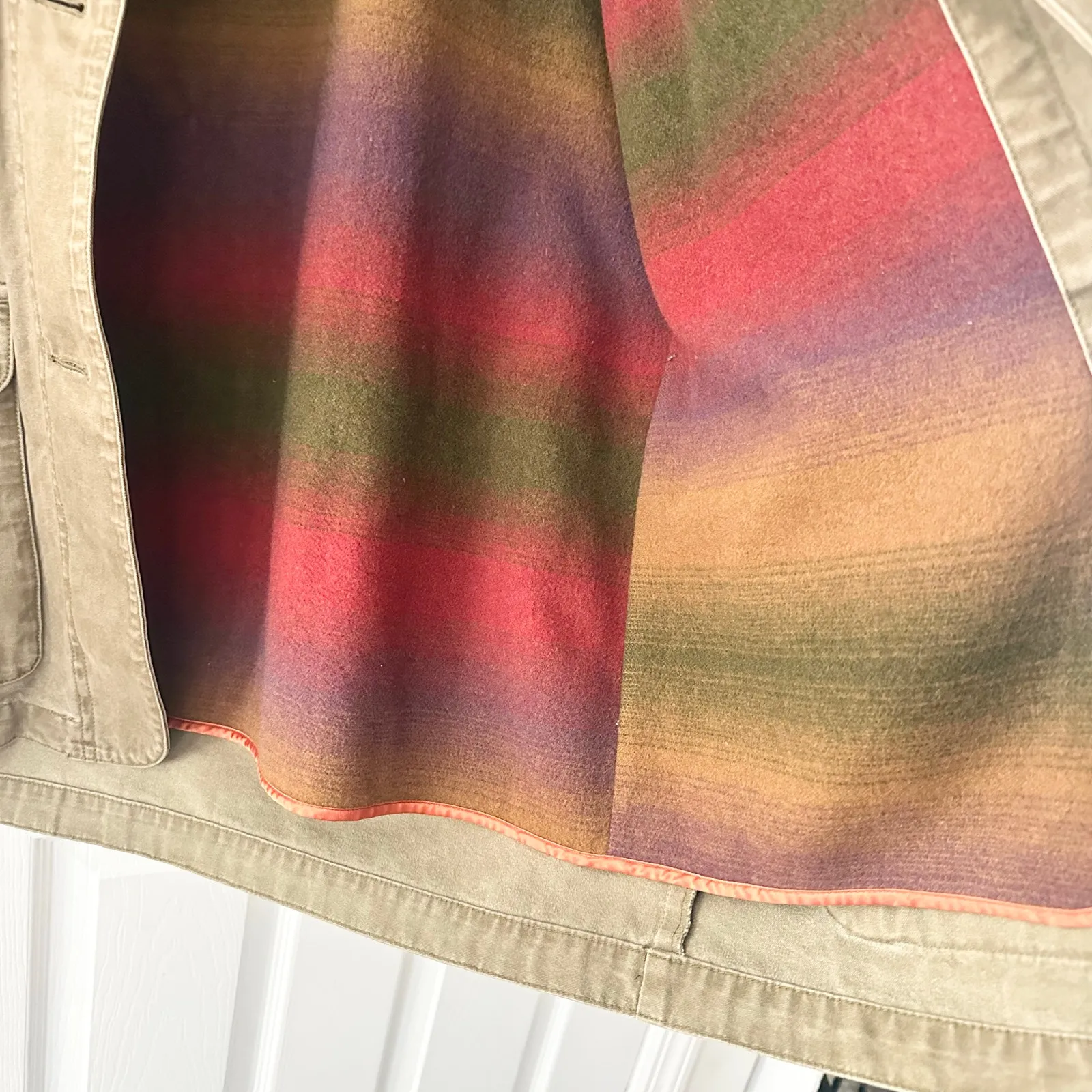 Eddie Bauer Khaki Vintage 80s Chore Jacket Tan Corduroy Collar Cuffs MP Lined - Image 8