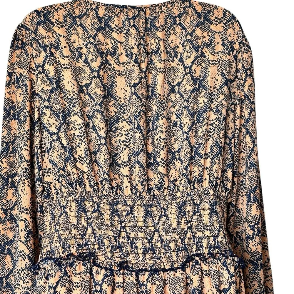 BCBGMAXAZRIA L Women's animal print Tiered Ruffle Dress Smoked Waist - Image 12