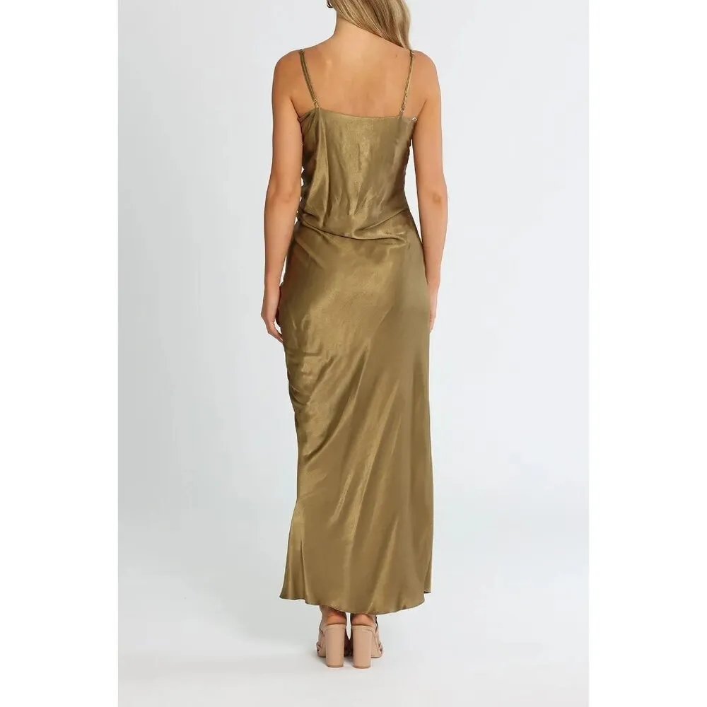 Shona Joy Thalia Bias Ruched Midi Dress in Cumin 10 New Womens Cocktail - Image 13