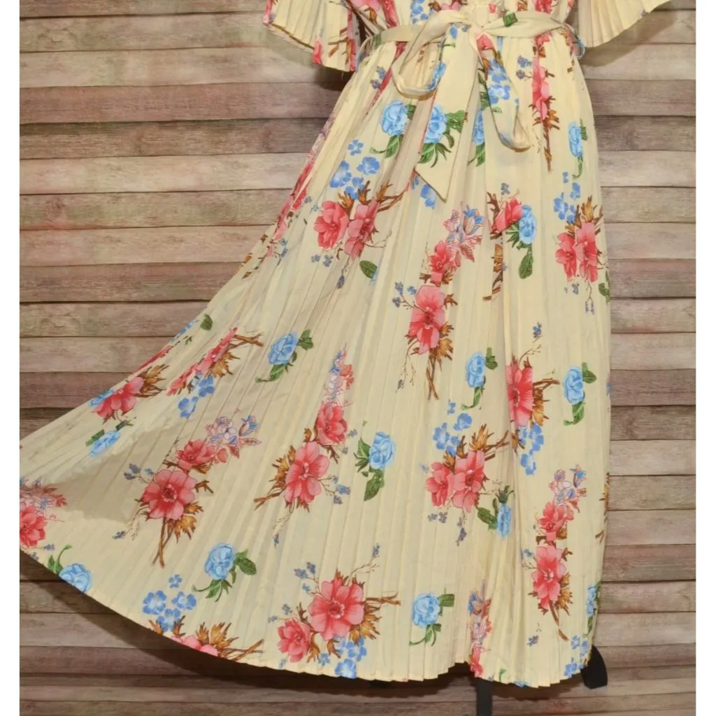 Shein Curve Womens 3XL Butter Yellow Floral Maxi Dress Faux Wrap Cottage Core Size undefined - Image 5