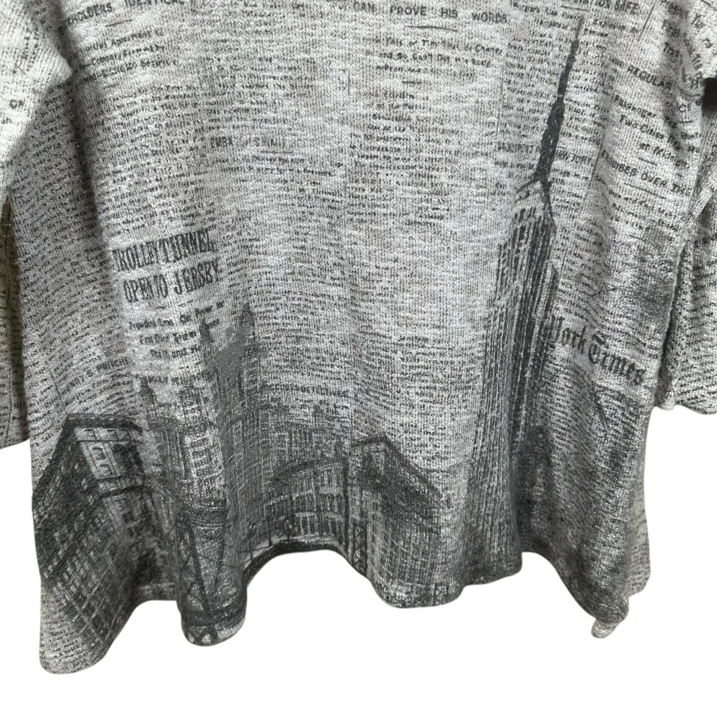 Jess & Jane Newspaper Print Tunic Top Medium Gray NYC Travel Artsy USA Made Black - Image 6