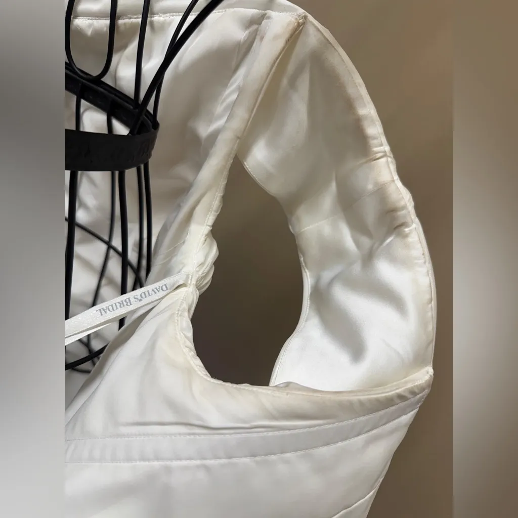 David's Bridal Off-Shoulder White Wedding Dress - Image 9