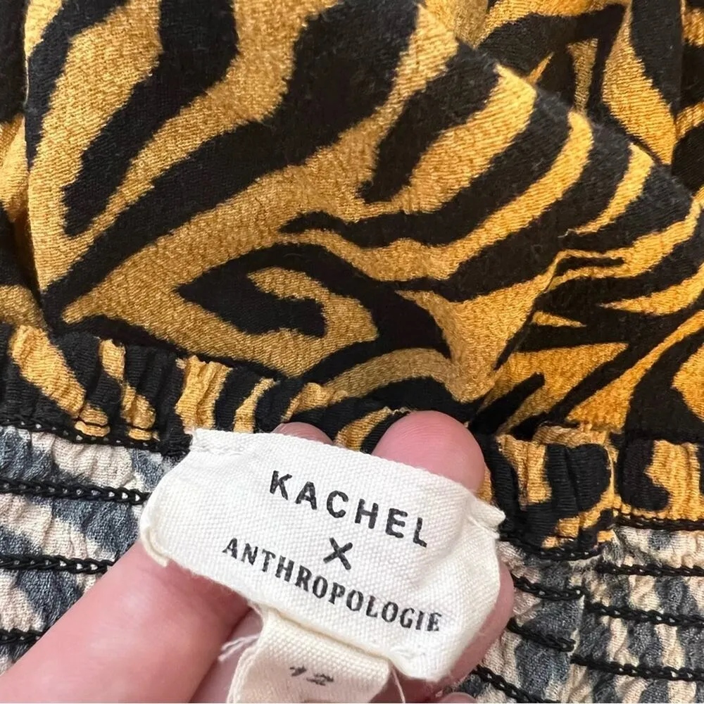 Anthropologie X Kachel tiger striped smocked wide leg jumpsuit sz 12 - Image 4