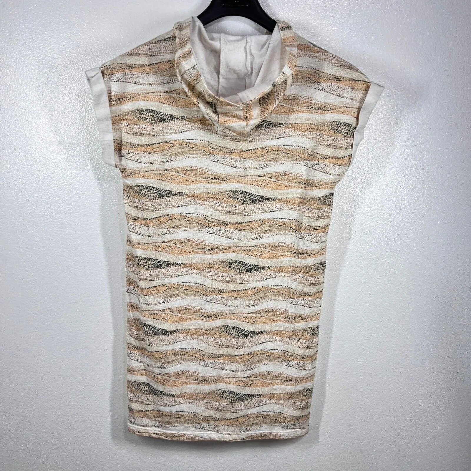 KAVU Hooded Dress Cap Sleeves Beach Cover Up Casual‎ Comfy Small Beige/White - Image 3