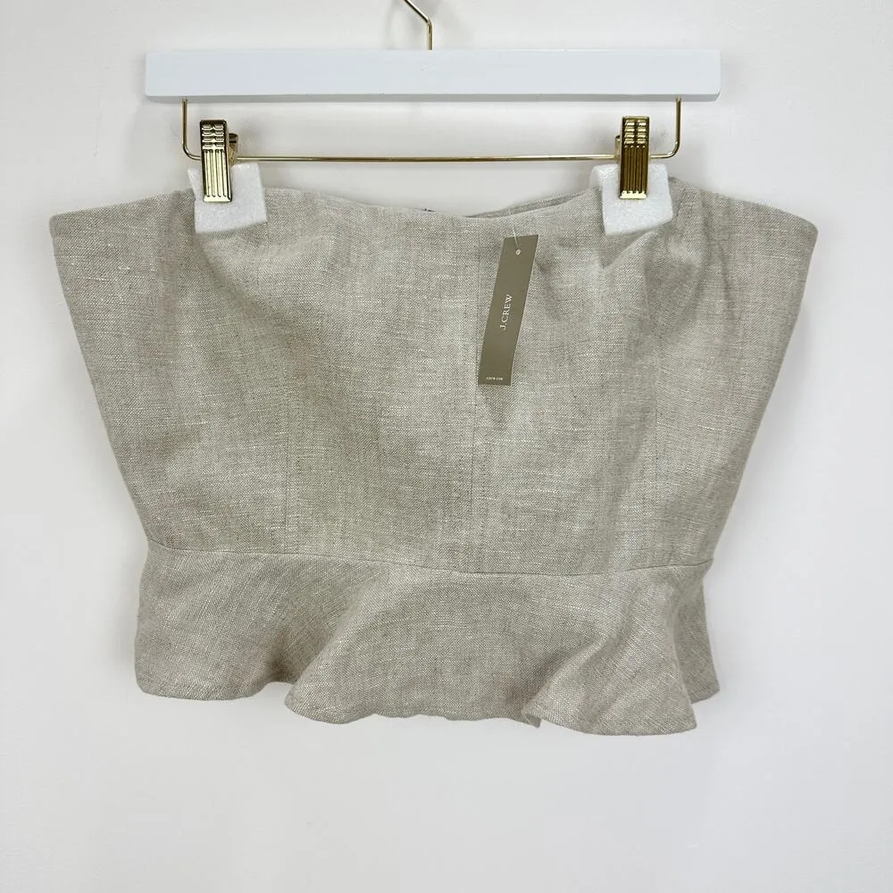 J.Crew Cropped Bustier Peplum Top Heavyweight Linen Flax Beige Preppy US 14 NWT - Image 4