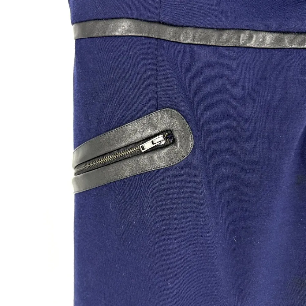 Donna Morgan Cap Sleeve Dress Blue with Black Faux Leather Trim Size 4 - Image 3