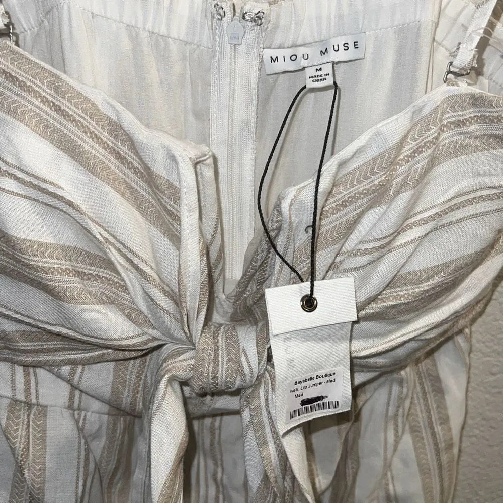 ✨MIOU MUSE sailor striped tie front jumpsuit in beige Sz Medium✨ White - Image 7