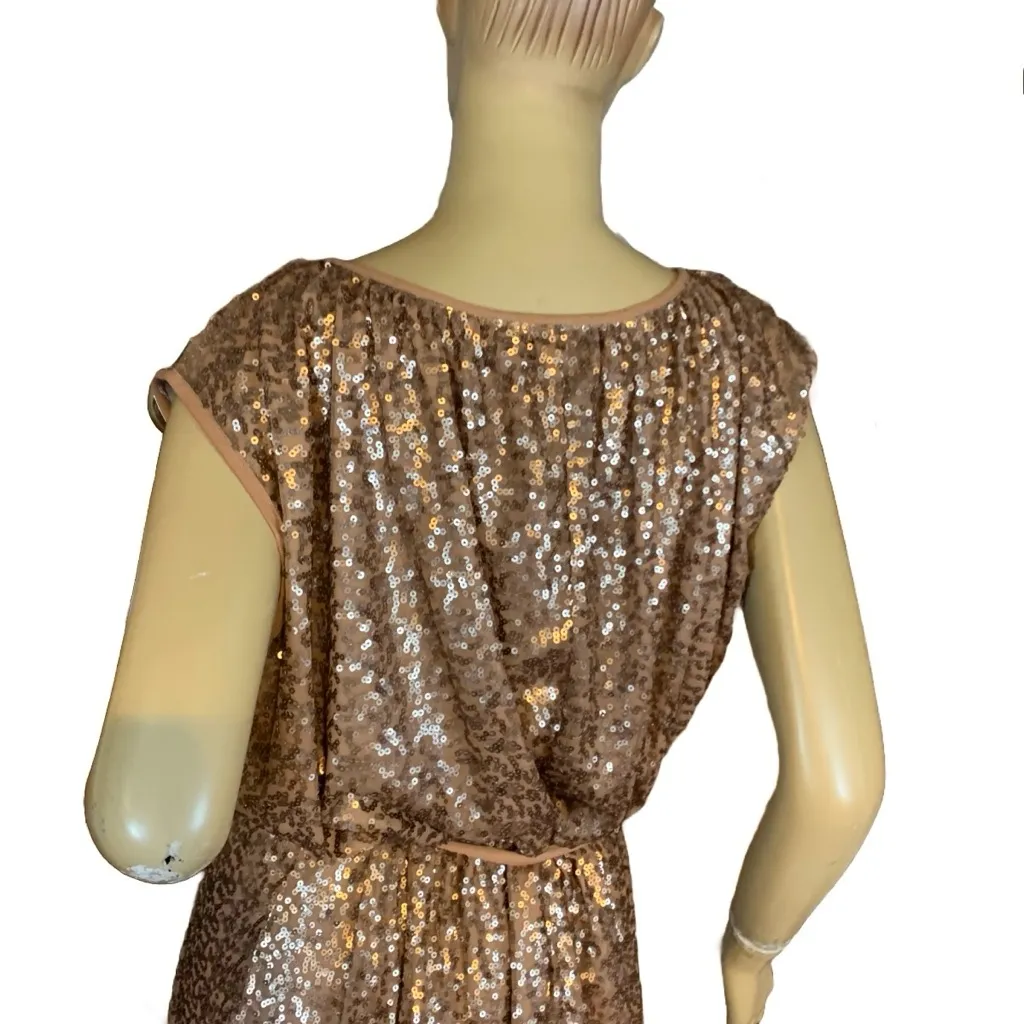 LANE BRYANT BELTED GOLD JERSEY KNIT SEQUIN COCKTAIL DRESS (18/20) - Image 8