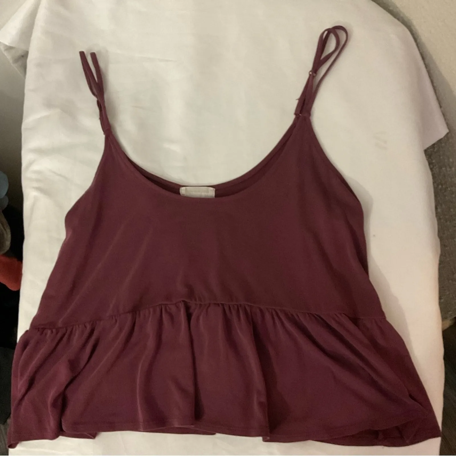 Urban Outfitters Burgundy Peplum Babydoll Spaghetti Strap Tank S Crop Top Casual - Image 3