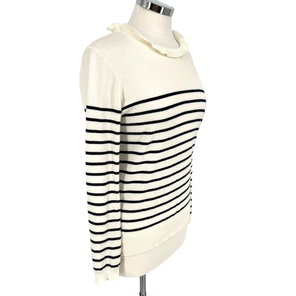 Böhme Striped Ruffled Neck Sweater Ivory White Black Size Medium - Image 5