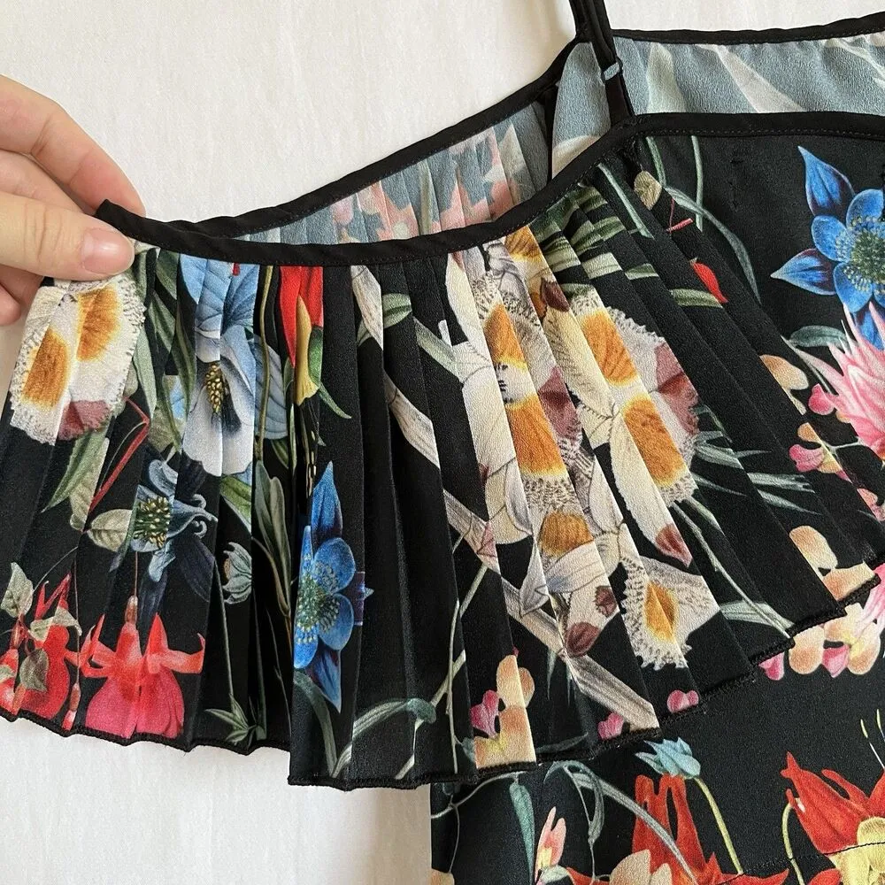 DELFI COLLECTIVE Women Green Dress Xs Accordion Neck Anthropologie Black - Image 5