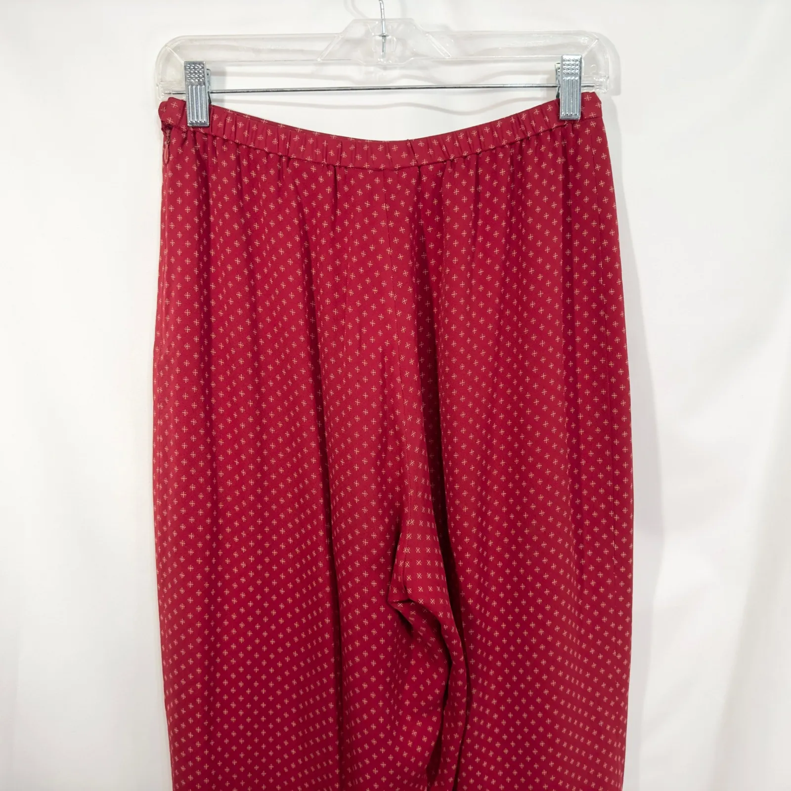 Talbots Size 8 Pants Red Silk‎ Red Gold Print High Waist Lined VTG Classic 959 - Image 7