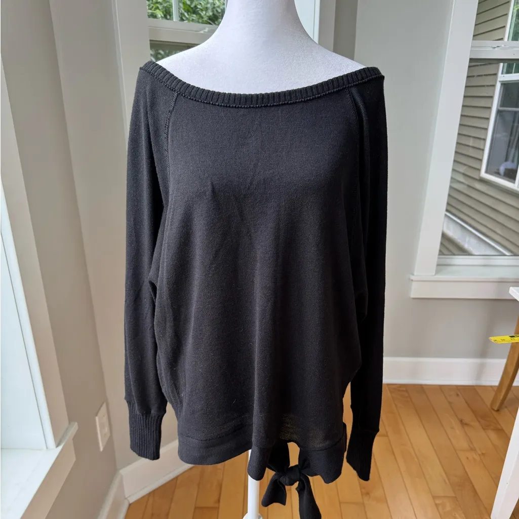 Express Black Off the Shoulder Boat Neck Tie Hem Sweater Size XS - Image 5