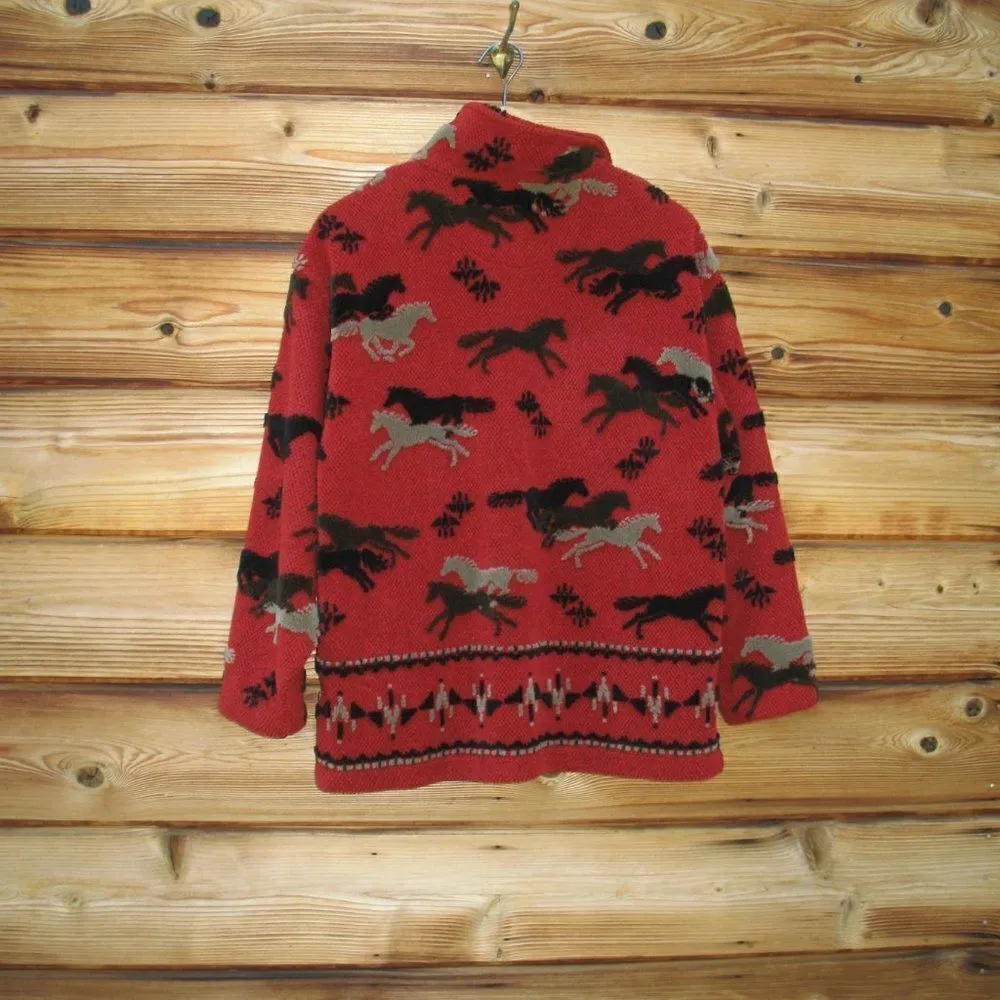 Vintage Tsunami Southwestern Equestrian Fleece Pullover Sweatshirt Red Size M - Image 5
