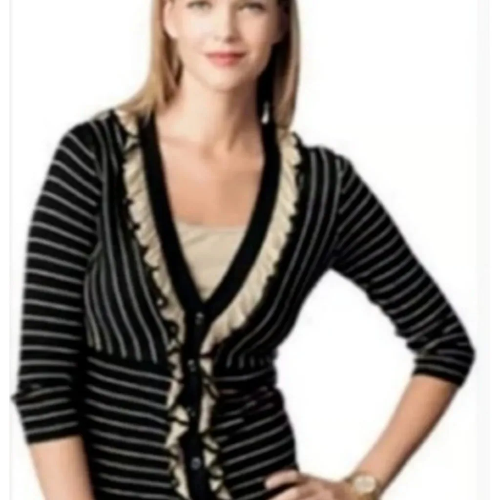 CAbi #276 The Flirt Ruffle Cardigan Sweater size‎ Small 276 Knit Striped Cotton - Image 4