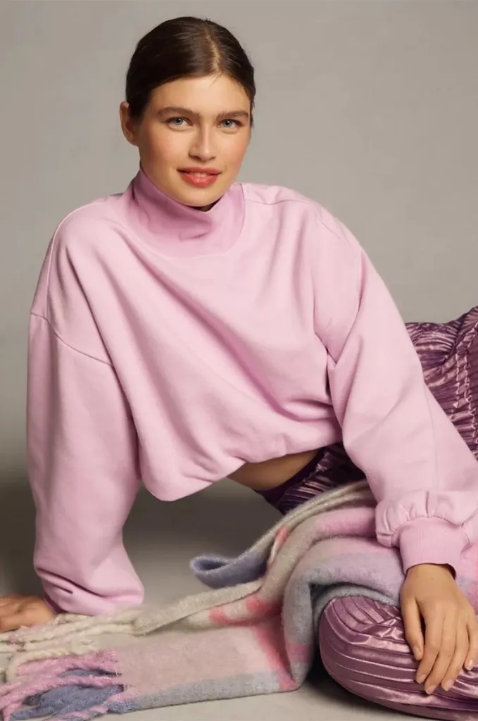 Anthropologie Pilcro Bubblehem Cropped Pink Sweatshirt size XS - Image 1