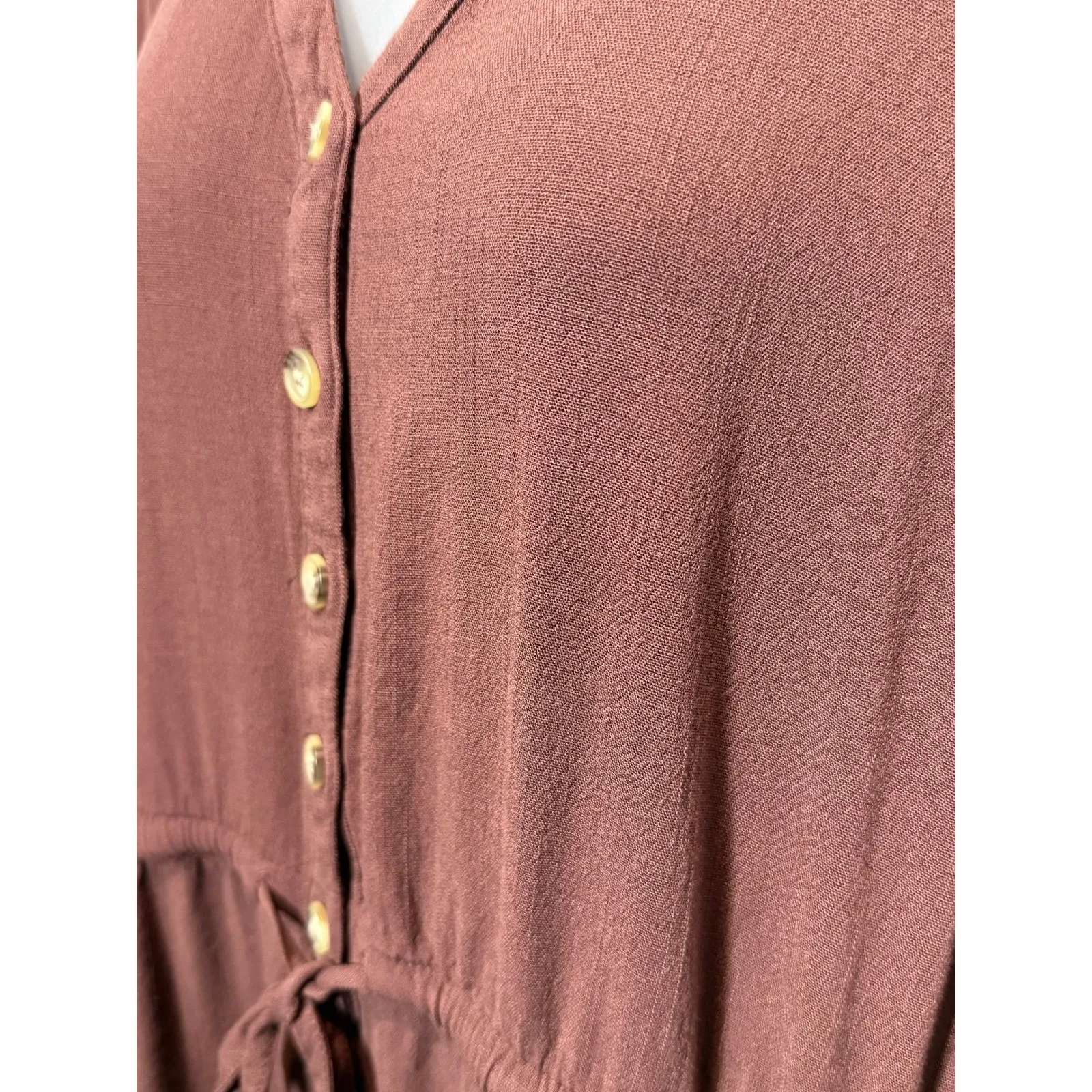 Torrid  Brown Short Sleeve Drawstring Waist Romper Button Front V Neck Size 1 - Image 10