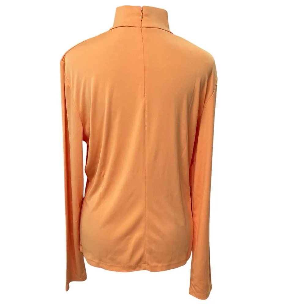 Ann Taylor Orange Long Sleeve Mock Neck 1/2 Zip Back Blouse Size Large - Image 4