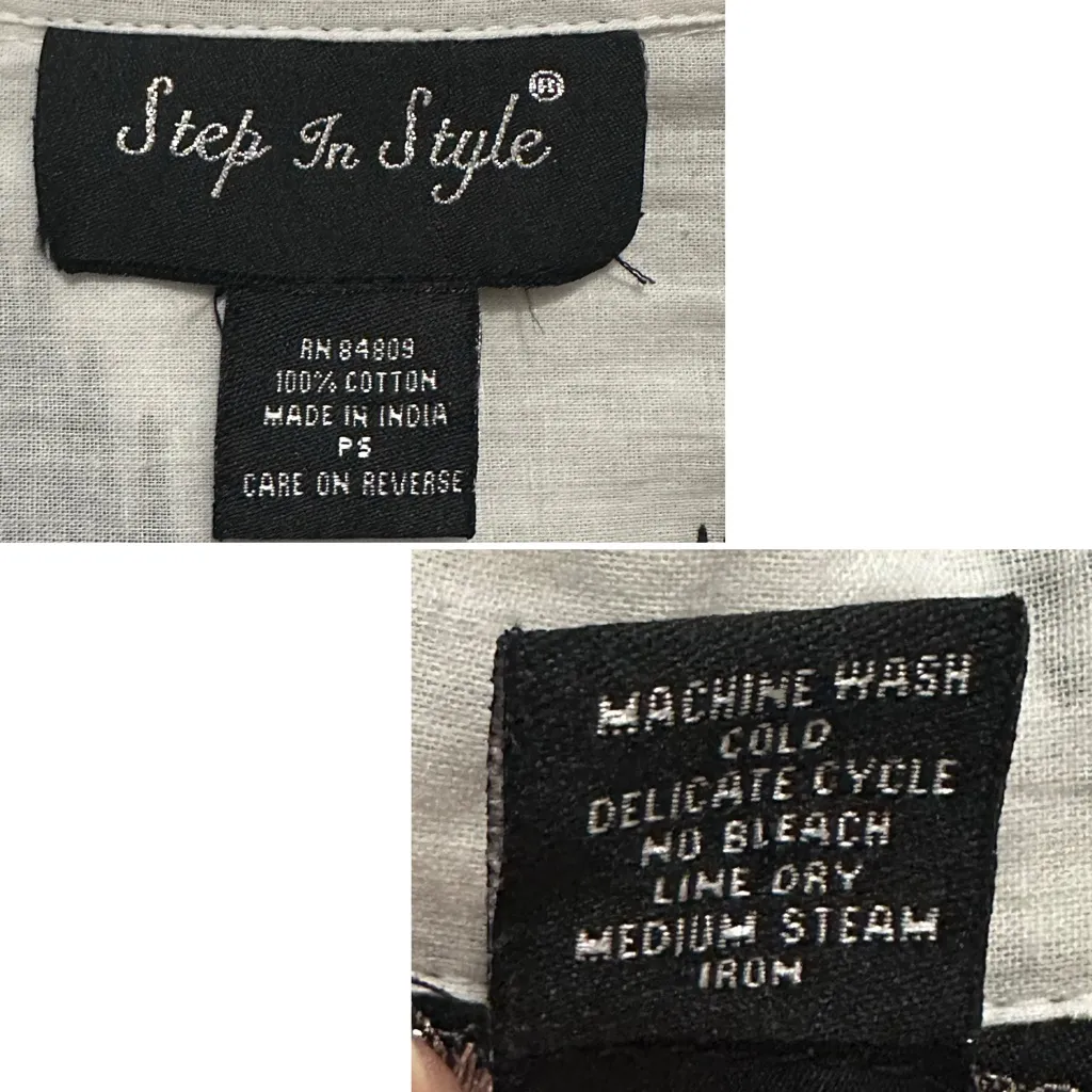 Step In Style Boho Peacock Feather Button Down Asymmetrical Midi Dress, Sz PS Black - Image 12