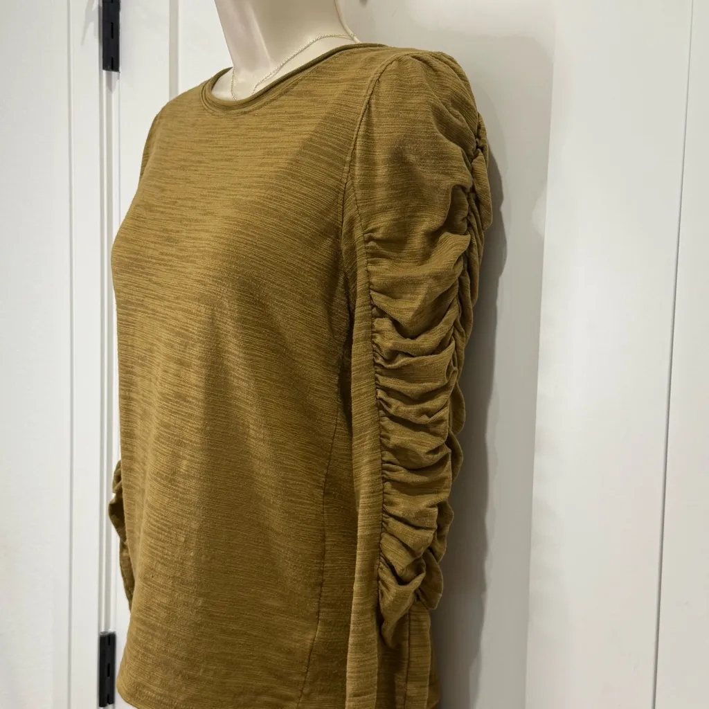House Of Harlow 1960 Burnout Ruched Long Sleeve Tee Top Bronze Olive Medium Fall - Image 6