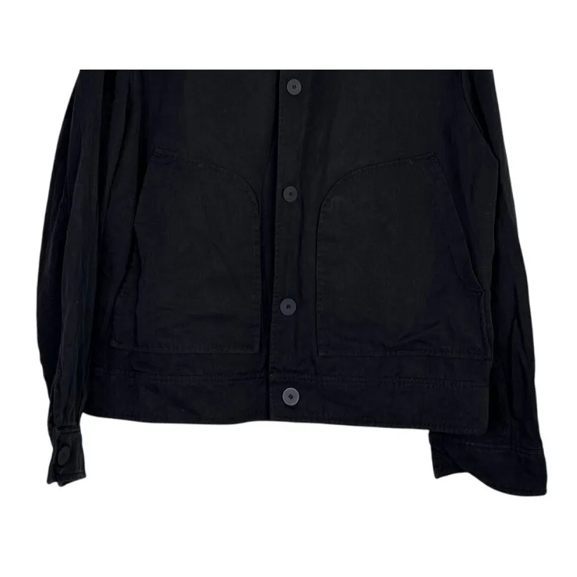 Zara Long Sleeve Lightweight Button Down Collard Shaket Jacket Pockets L Black - Image 4