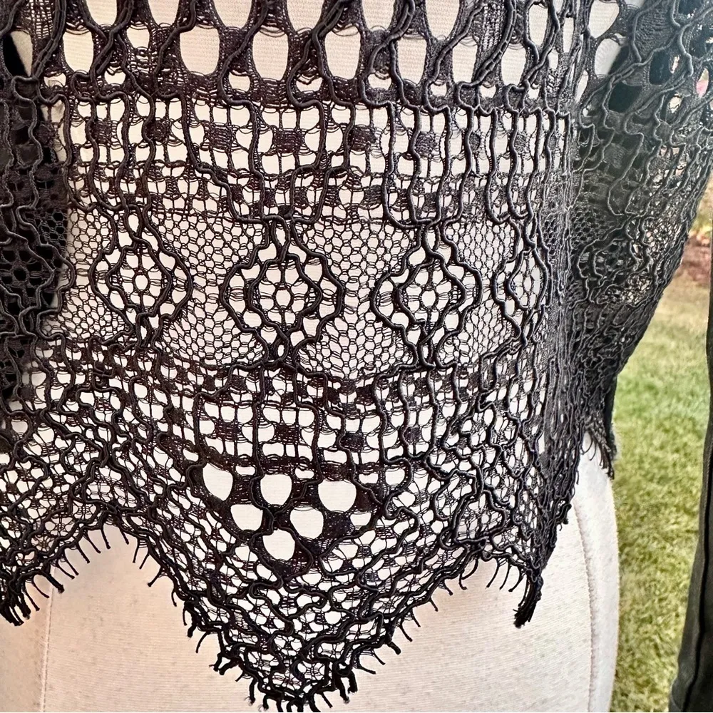 🌹HP🌹 ELIE TAHARI Black Waxed Denim Jacket with Lace Back - Image 13