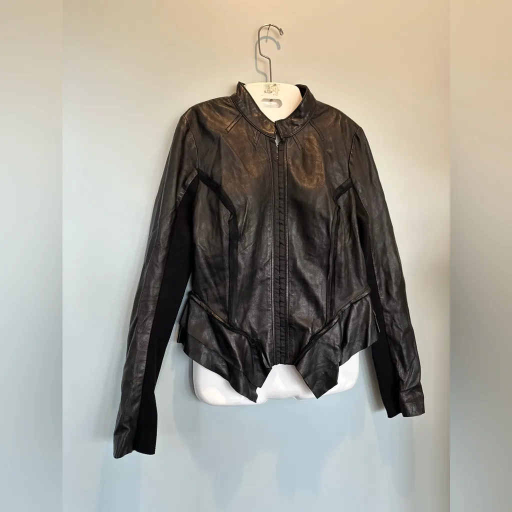 Hinge 100% Leather Black Moto Jacket hook closure Hinge Size 1 - Image 2