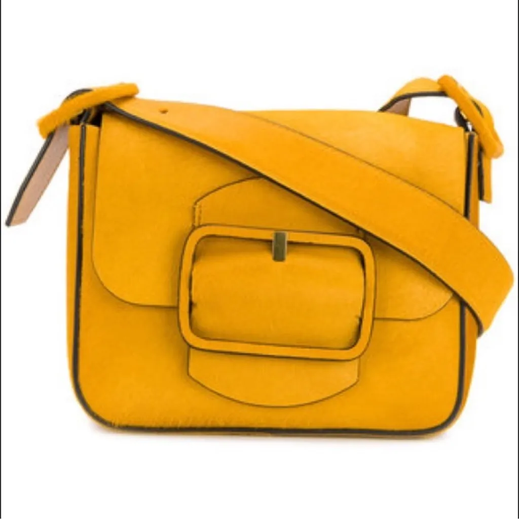 Tory Burch Sawyer Small Calf Hair Shoulder Bag in the color curry/gold - Image 2