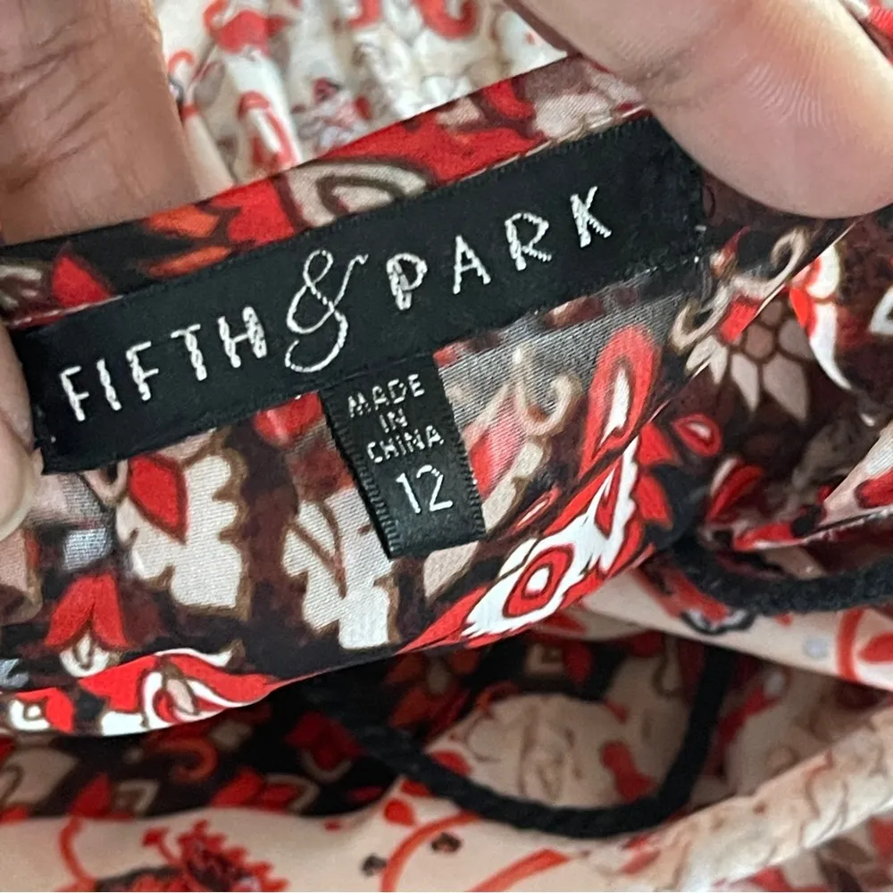 FIFTH & PARK | Mixed Print Long Sleeve Tunic Dress Sz 12 Red - Image 6