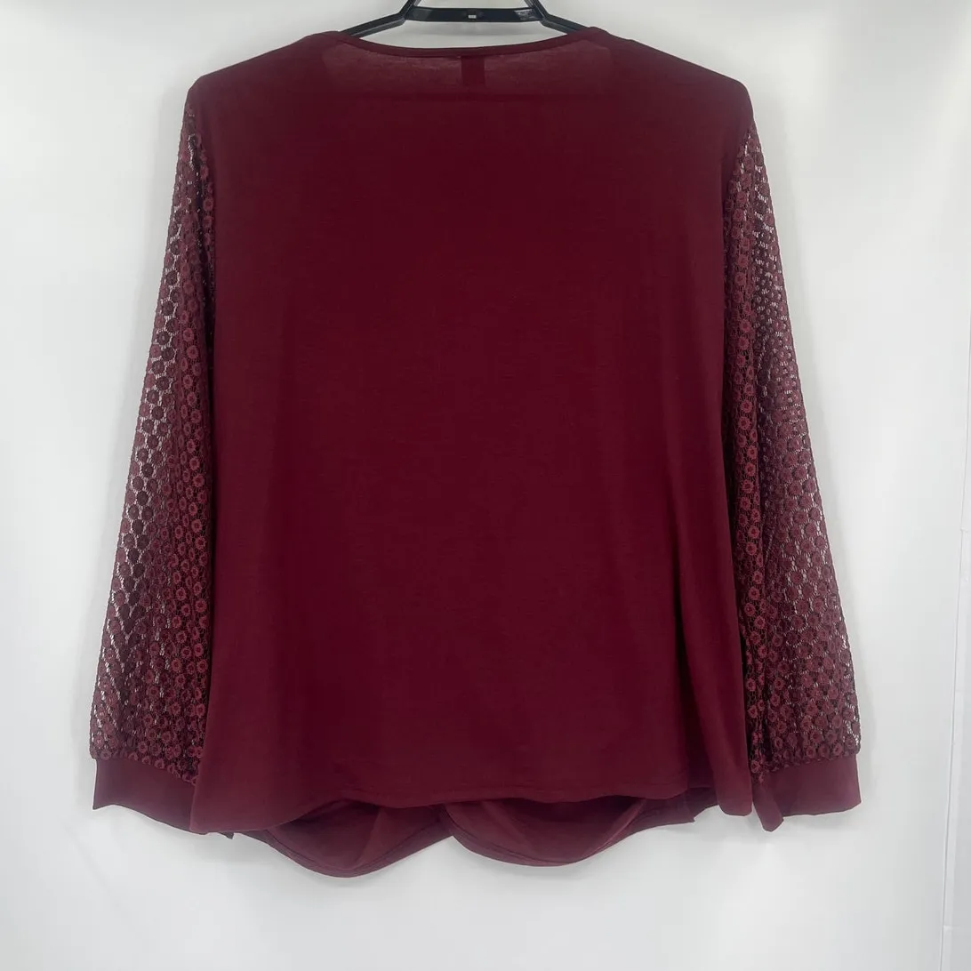 Burgundy Draped Surplice Lace Womens Top Sz 4XL Boho Whimsigoth Fall Draped - Image 7