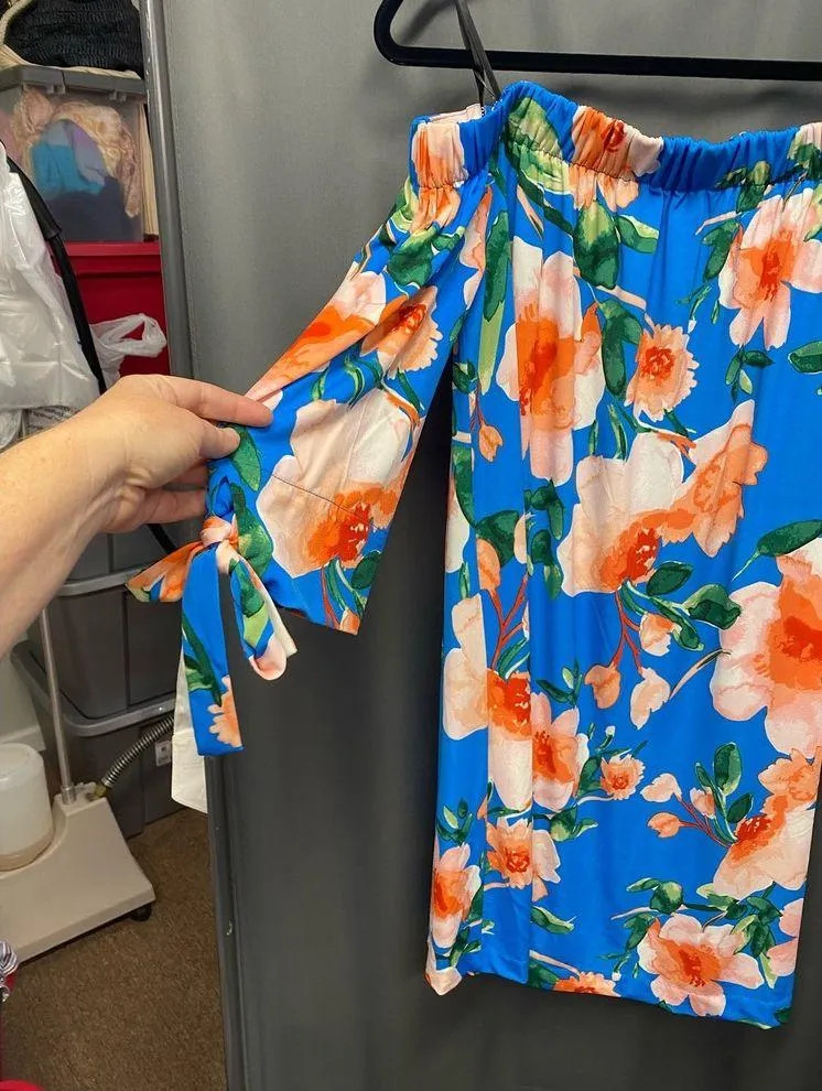 Vince Camuto Blue Floral Off Shoulder 3/4 Sleeves Dress Size:  12 (b45) - Image 3
