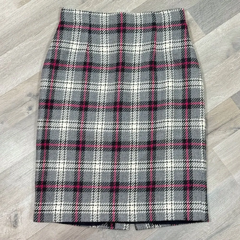 Gianni Sport‎ Vintage Tartan Plaid Wool Pencil Skirt Grey Pink 12 - Image 14