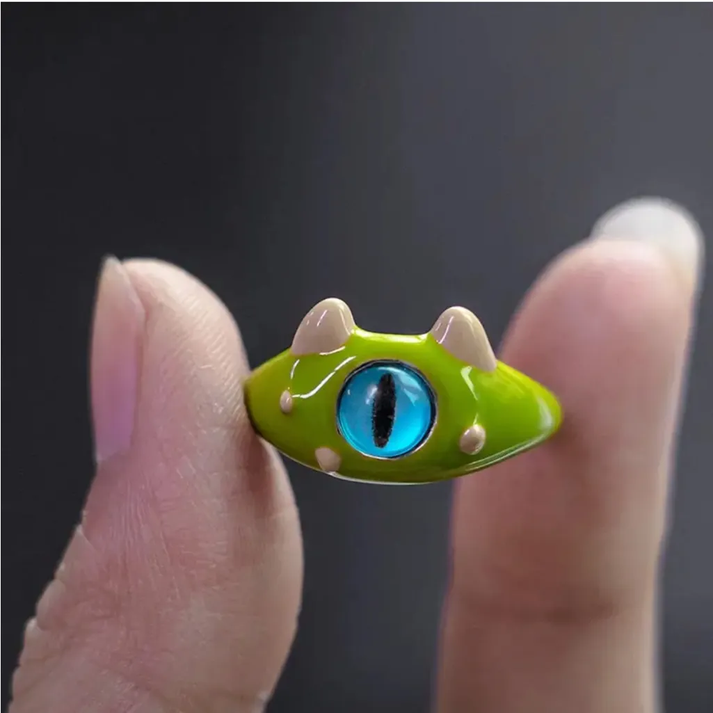 Cute Quirky Green‎ Monster Design Cuff Ring Gothic Punk Style Green - Image 3