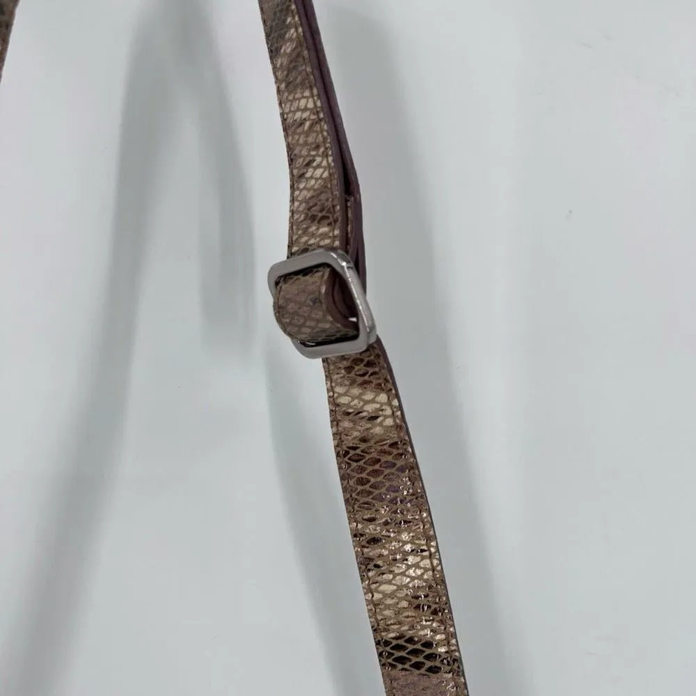 Chez Women's Fine Leather Snakeskin Embossed Crossbody Bag Brown Beige One Size‎ - Image 4