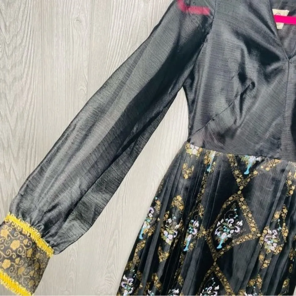 Vintage alfred shaheen hawiian floor length dress pleated skirt long sleeve 10 Blue - Image 8