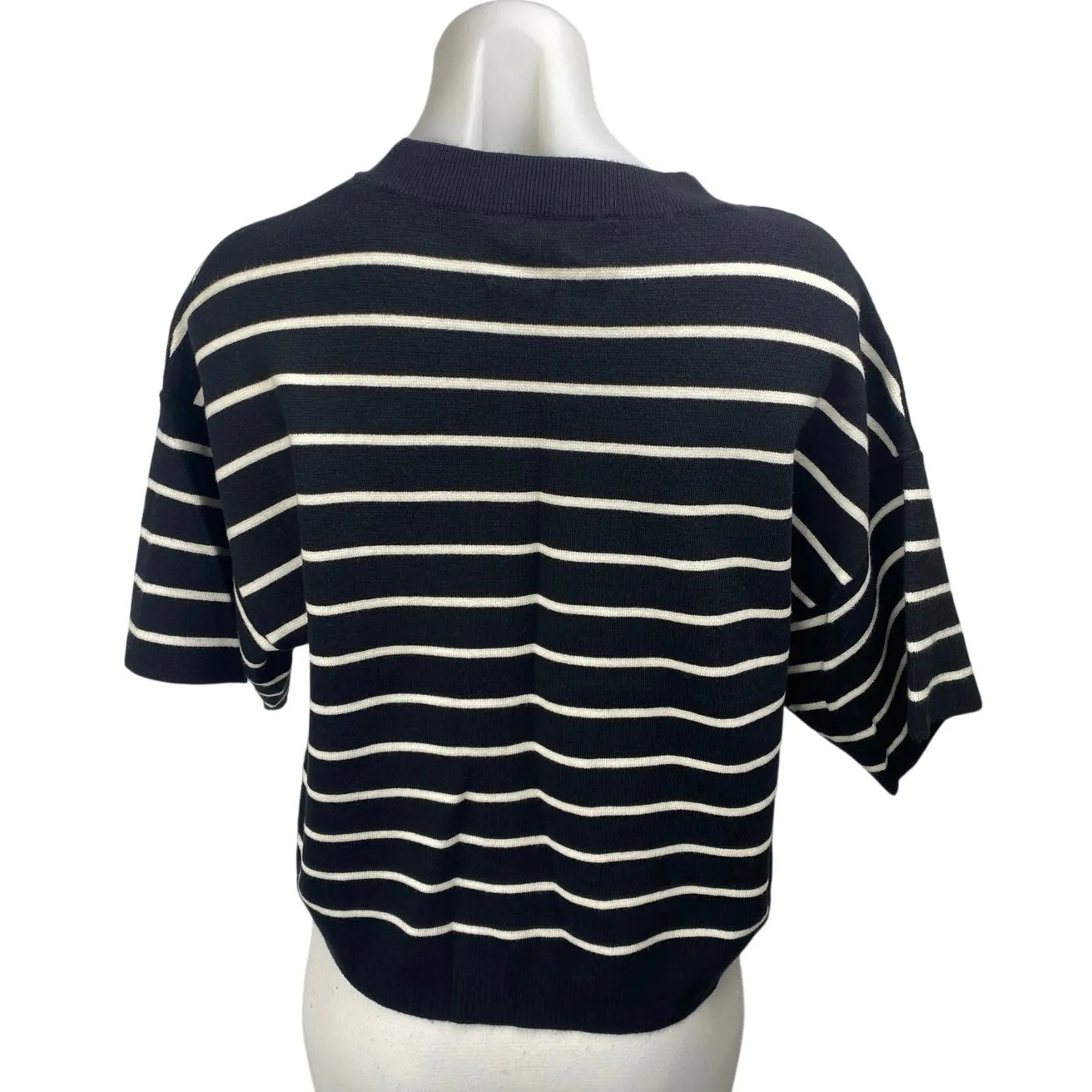 Abercrombie & Fitch Black White Striped Short Sleeve Crew Neck Sweater Top Sz M - Image 2