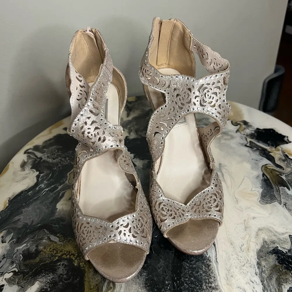 Touch Ups  Gold Lace Sandal Heels - Image 3