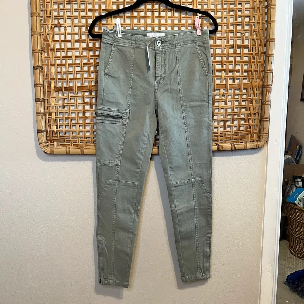 NWT Anthropologie Jefferson Moto Olive Green Zip Leg Cargo Style Jeans Size 26 - Image 4