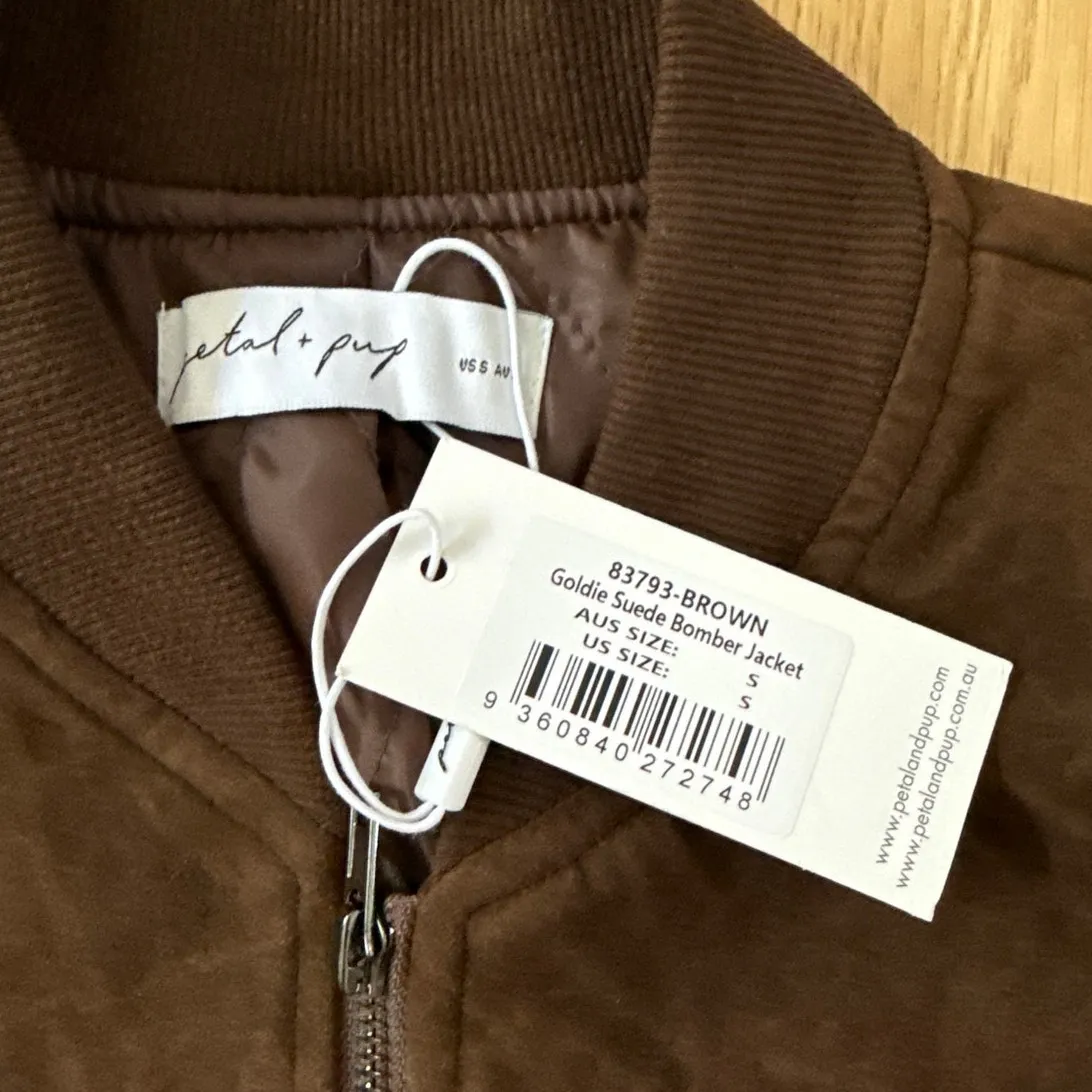 Petal and Pup Bomber jacket Faux Suede Goldie Size S Brown - Image 2
