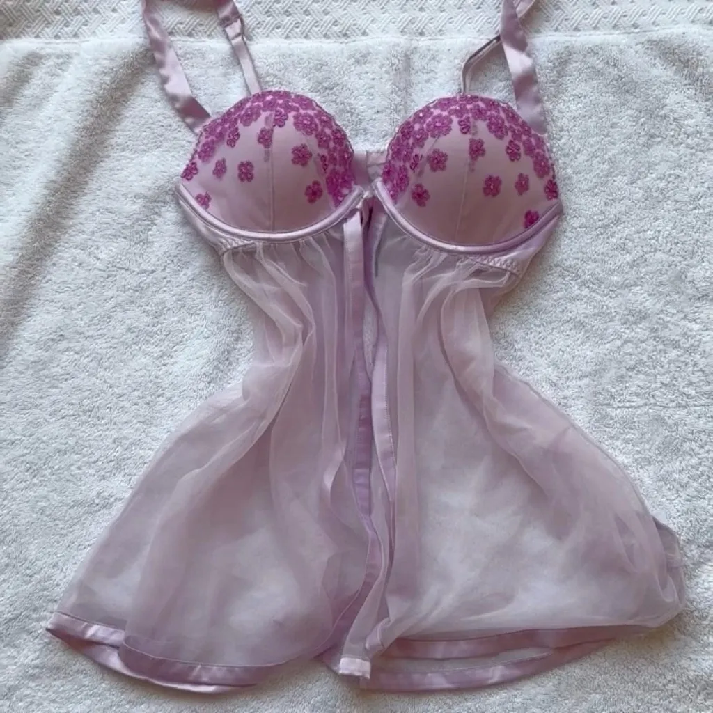victoria’s secret purple lavender padded cup rhinestone floral bustier vest top - Image 2